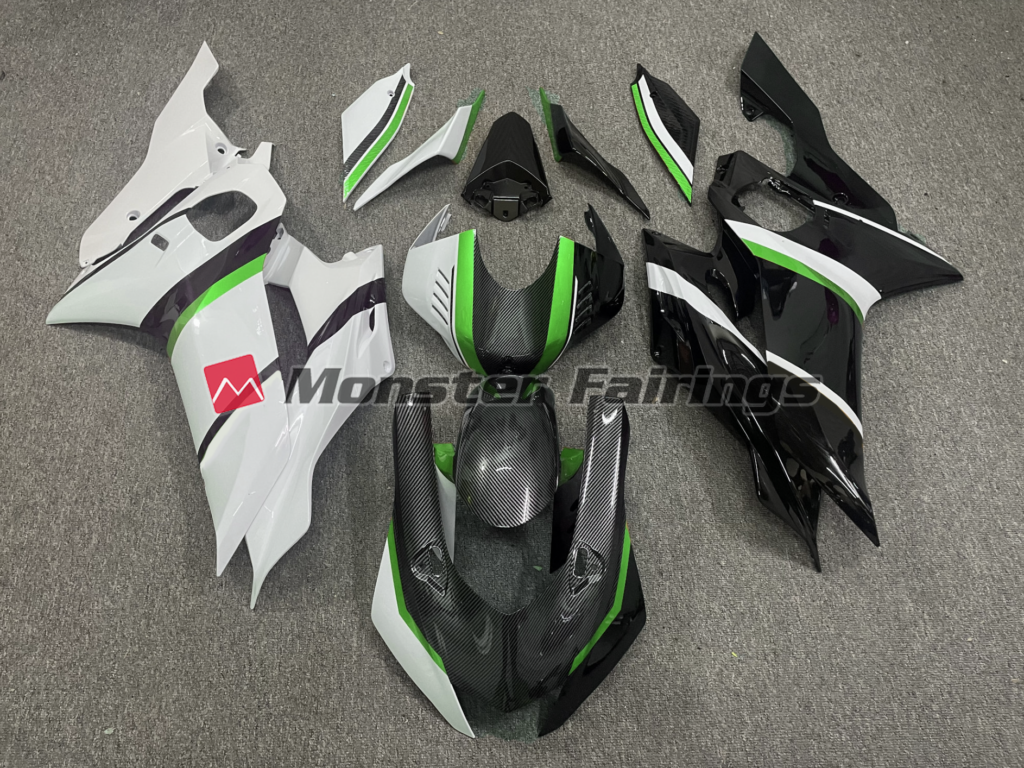 Yamaha R6 2017 - 2022 Split Carbon Style Green Trim ABS fairings - custom motorcycle bodywork kit by Monster Fairings