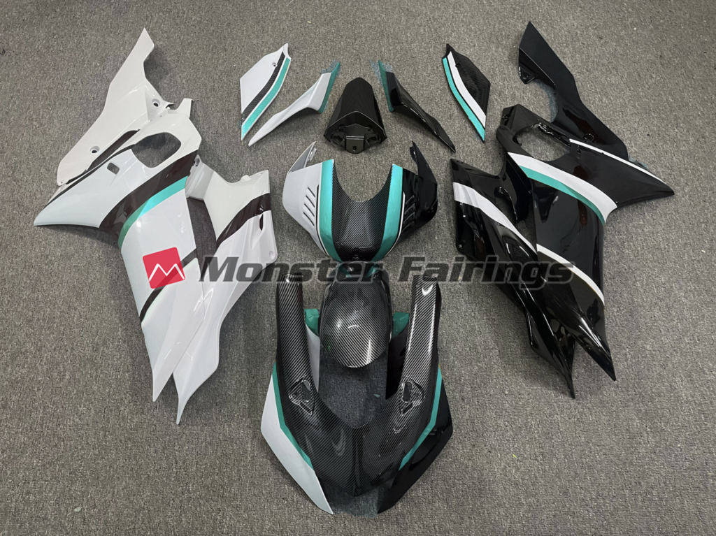 Yamaha R6 2017 - 2022 Split Carbon Style Teal Trim ABS fairings - custom motorcycle bodywork kit by Monster Fairings