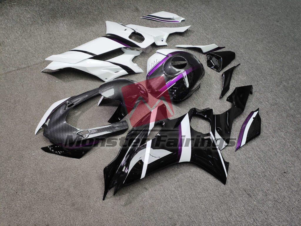 Yamaha R6 custom ABS fairings 2017 - 2022 in Gloss White & Black Split Carbon Fiber Style - durable replacement kit, Monster Fairings