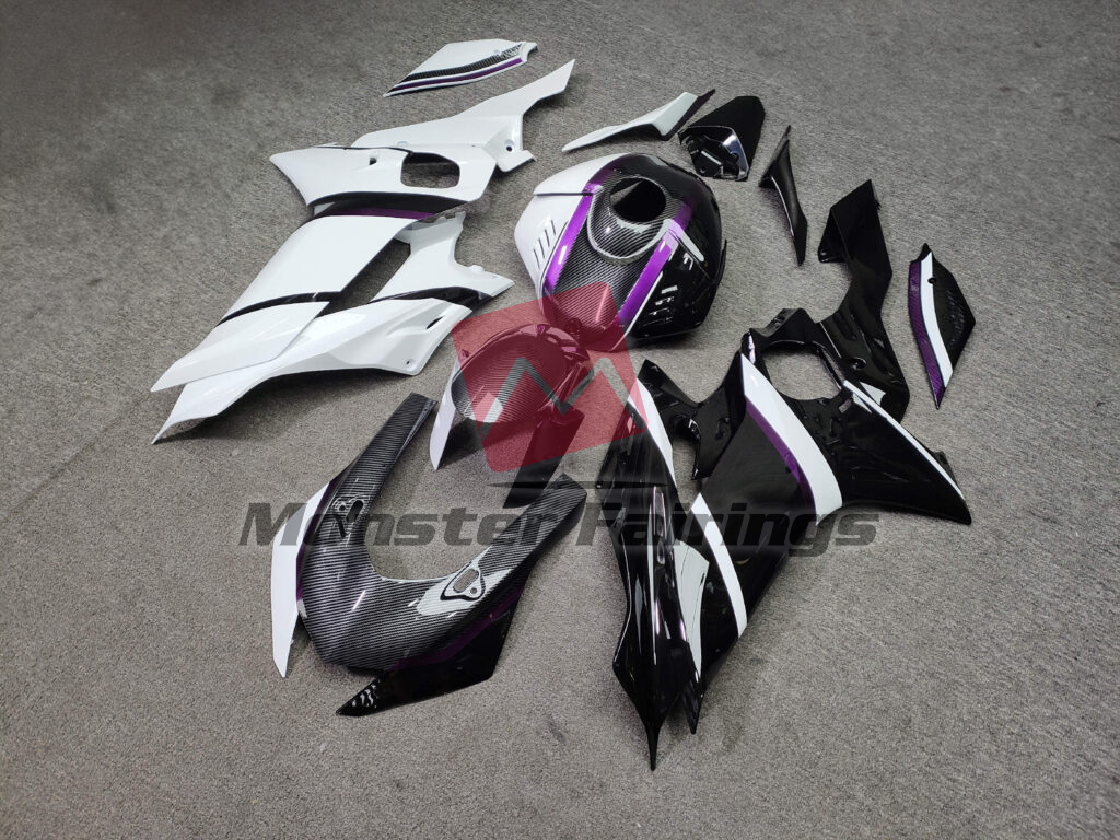 Gloss White & Black Split Carbon Fiber Style ABS fairings for Yamaha R6 2017 - 2022 - premium OEM fit kit by Monster Fairings