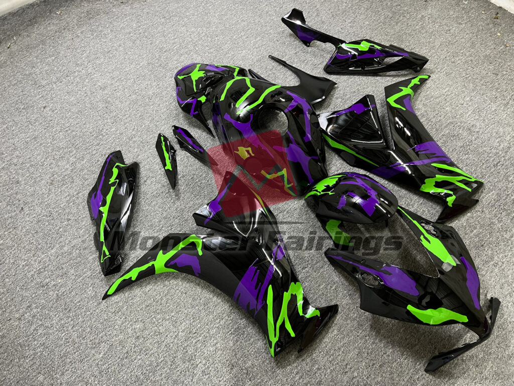 2012 - 2016 Honda CBR1000RR Gloss Black Purple & Green Camo fairing set - ABS injection, custom painted by Monster Fairings