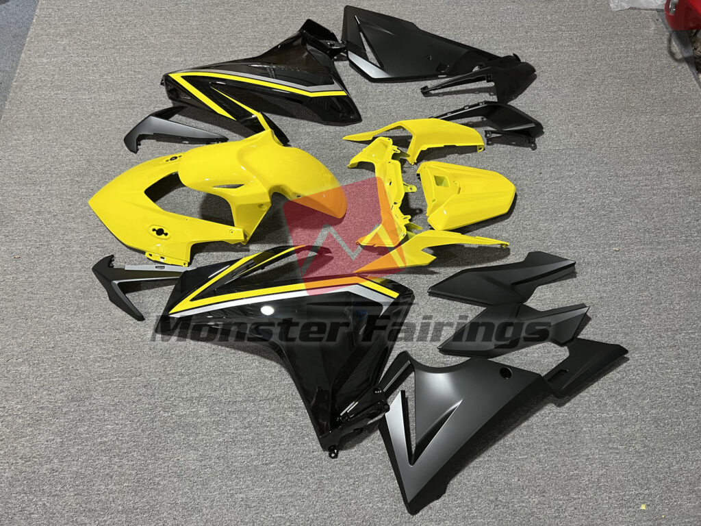 2019 - 2021 Honda CBR500R Gloss Black & Yellow Silver fairing set - ABS injection, custom painted by Monster Fairings