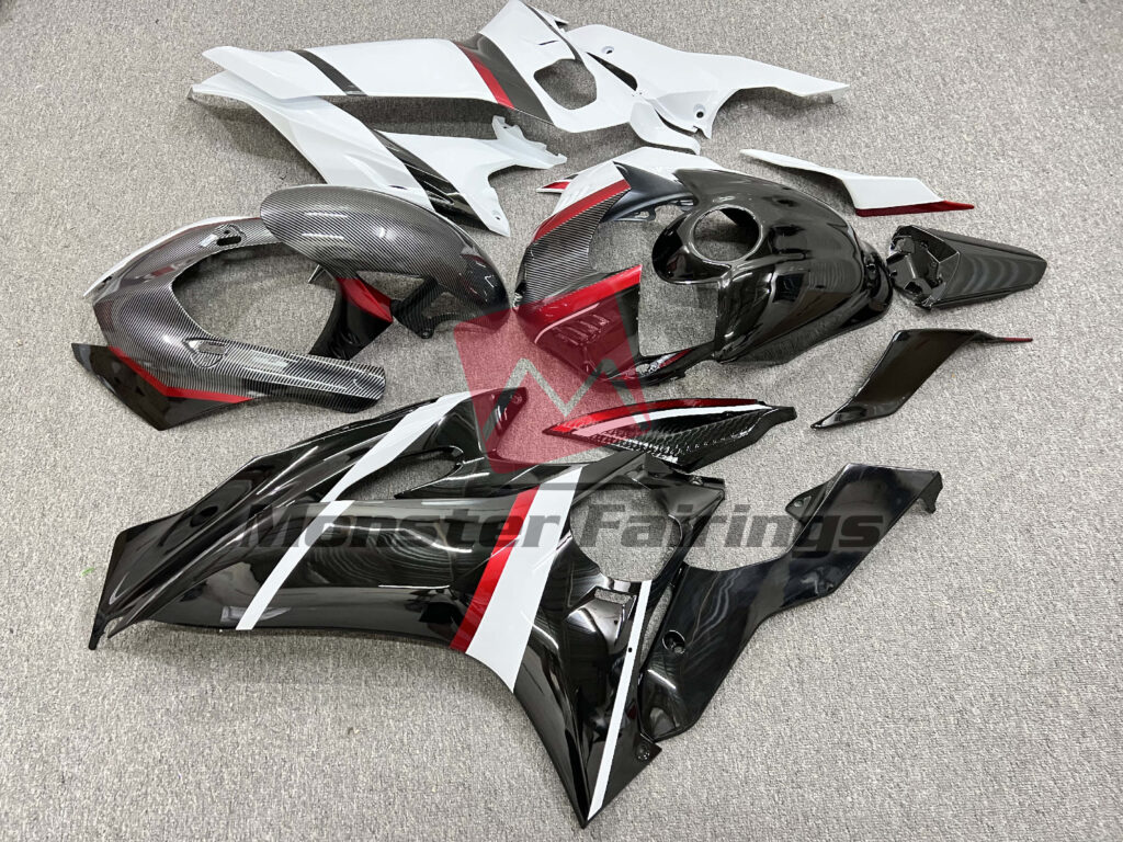 Monster Fairings ABS fairing kit for Yamaha R6 2017 - 2022 - Split Carbon Style Red Trim, precise OEM fit