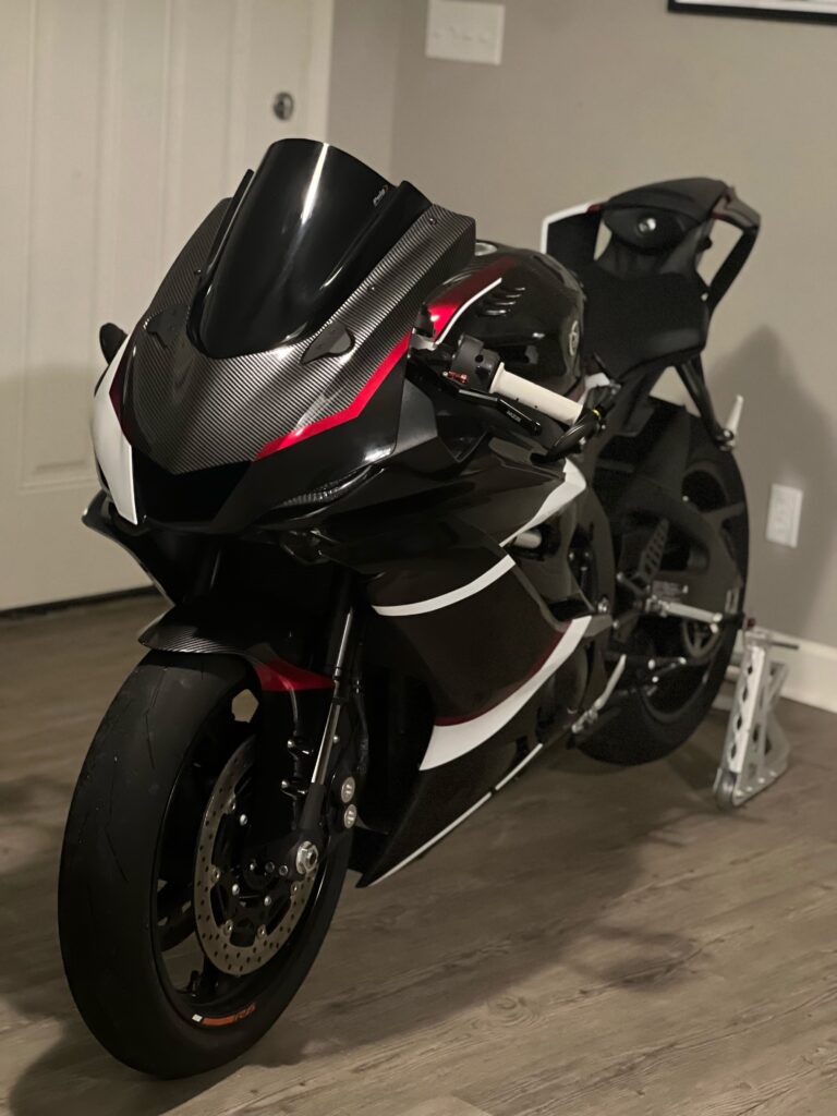 Split Carbon Style Red Trim ABS fairings for Yamaha R6 2017 - 2022 - premium OEM fit kit by Monster Fairings