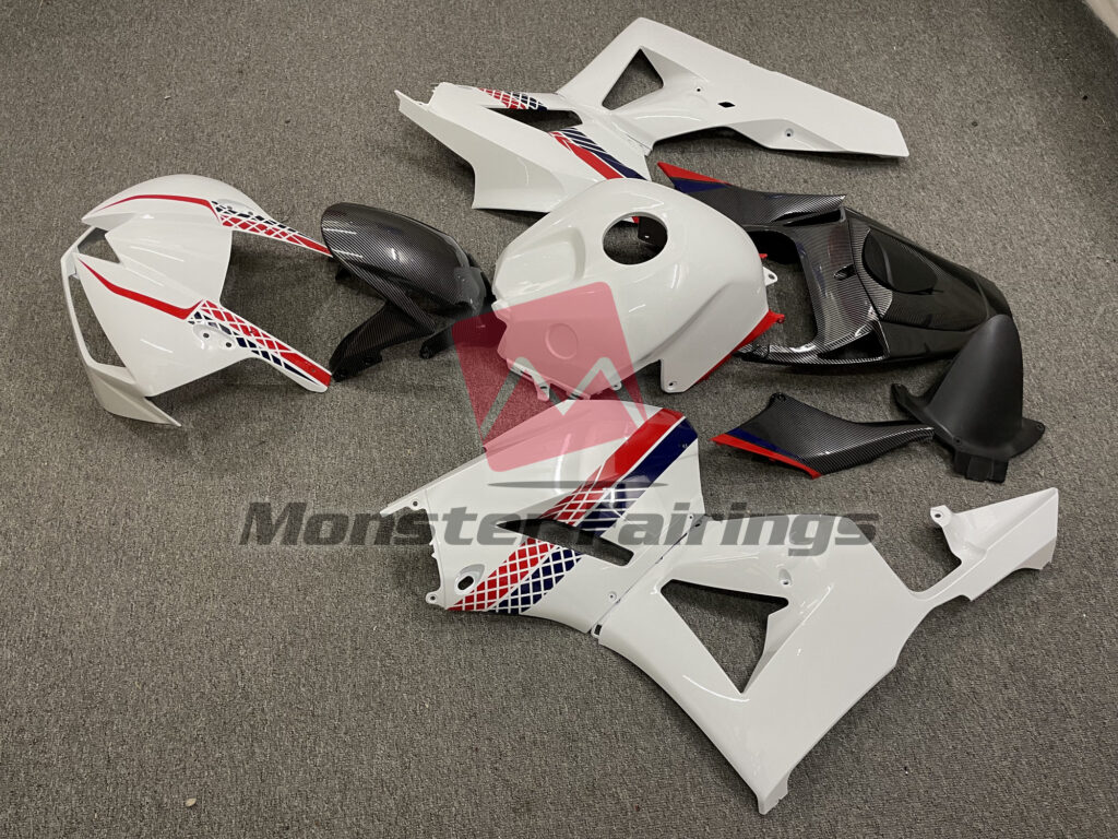Honda CBR600RR custom ABS fairings 2013 - 2025 in Gloss White Carbon Fiber Style Accents - durable replacement kit, Monster Fairings