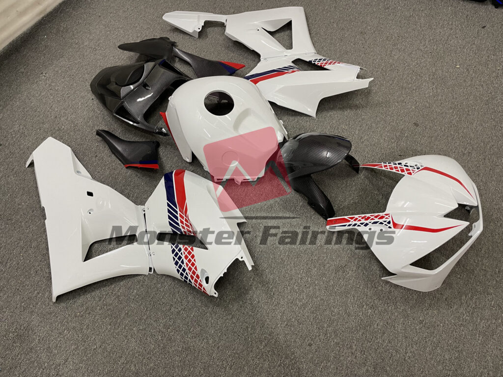 Gloss White Carbon Fiber Style Accents ABS fairings for Honda CBR600RR 2013 - 2025 - premium OEM fit kit by Monster Fairings