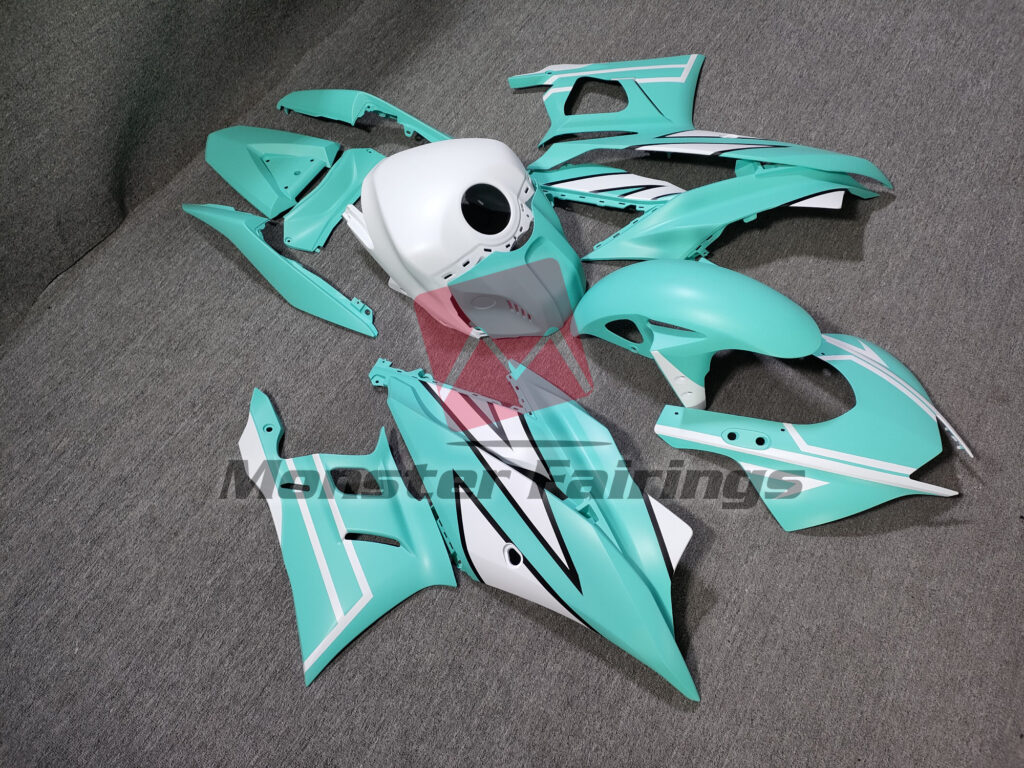 Yamaha R3 custom ABS fairings 2022 - 2024 in Matte Mint & White Black - durable replacement kit, Monster Fairings
