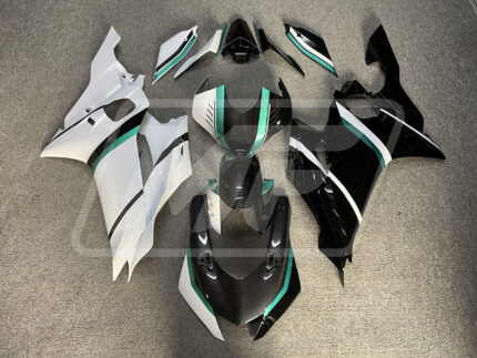 Yamaha R6 2017-2022 Split Carbon Style Teal Trim ABS Fairings | Monster Fairings