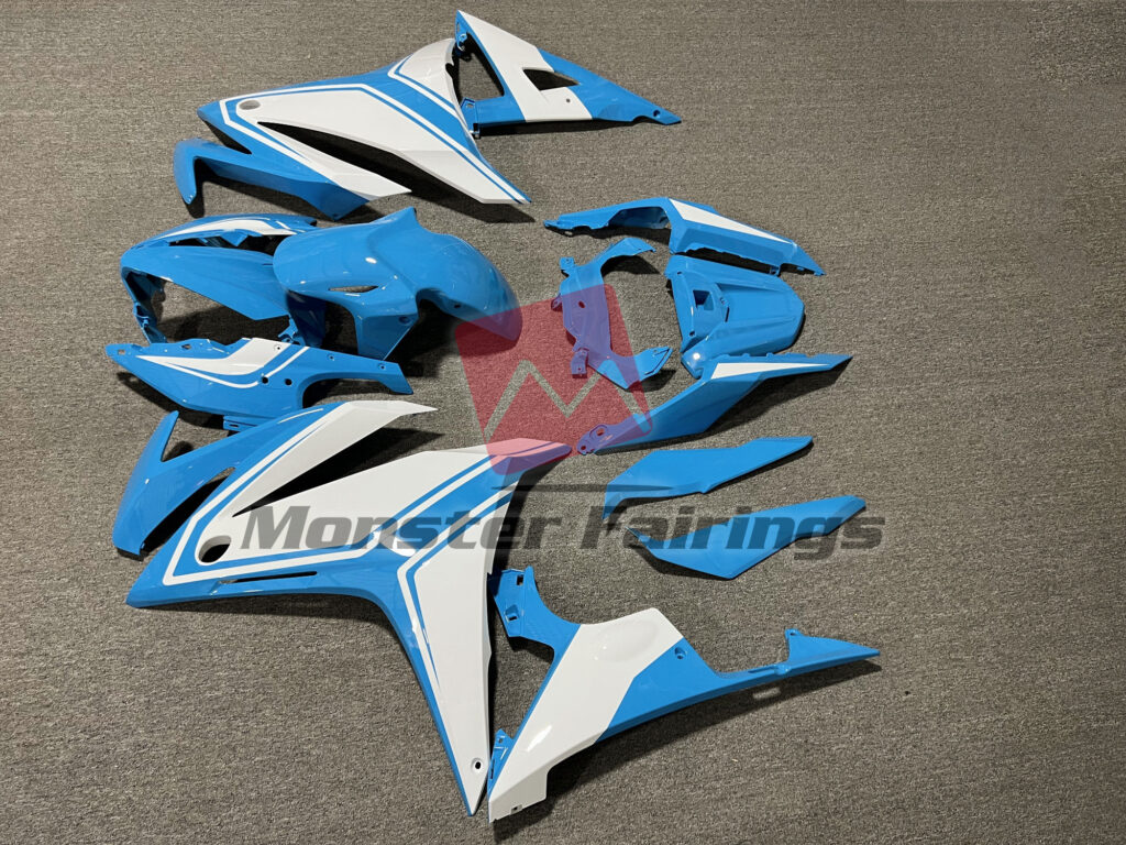 2016 - 2018 Honda CBR500R Gloss Light Blue & White fairing set - ABS injection, custom painted by Monster Fairings