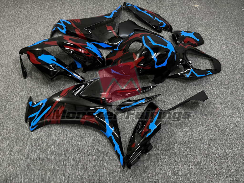 2012 - 2016 Honda CBR1000RR Gloss Black Blue & Red Camo fairing set - ABS injection, custom painted by Monster Fairings