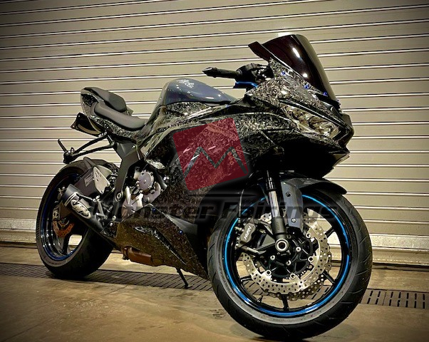 Gloss Forged Carbon Fiber Style ABS fairings for Kawasaki ZX6R 2019 - 2023 - premium OEM fit kit by Monster Fairings