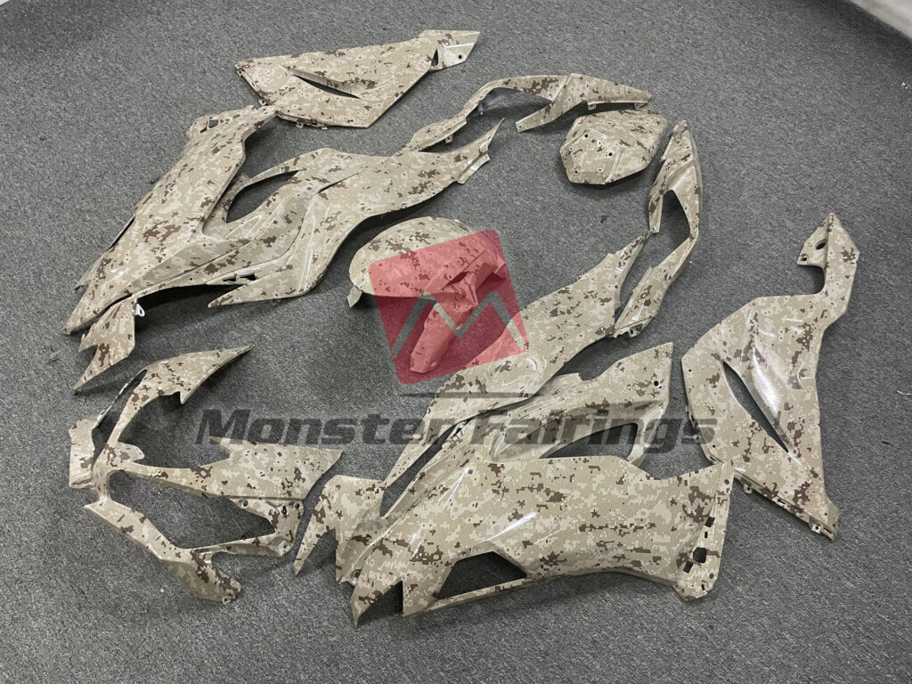 Kawasaki ZX6R custom ABS fairings 2019 - 2023 in Brown Digital Camo - durable replacement kit, Monster Fairings