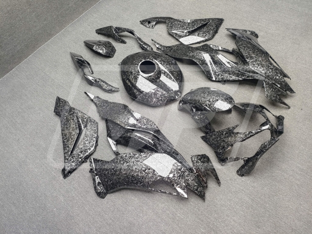 2019 - 2023 Kawasaki ZX6R Gloss Forged Carbon Fiber Style fairing set - ABS injection, custom painted by Monster Fairings