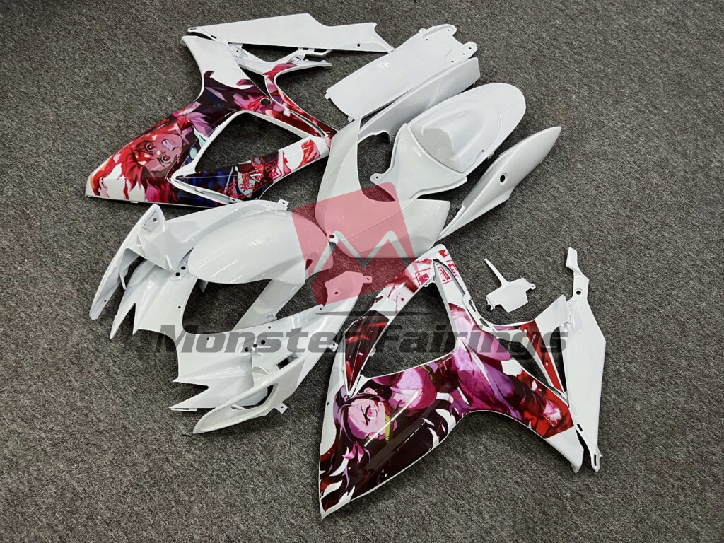 Suzuki GSXR custom ABS fairings 2006 - 2007 in Gloss White Anime Design - durable replacement kit, Monster Fairings