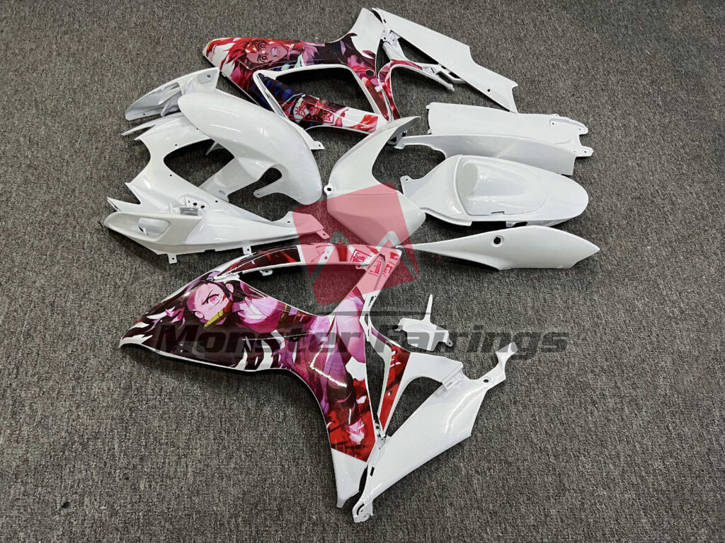2006 - 2007 Suzuki GSXR Gloss White Anime Design fairing set - ABS injection, custom painted by Monster Fairings