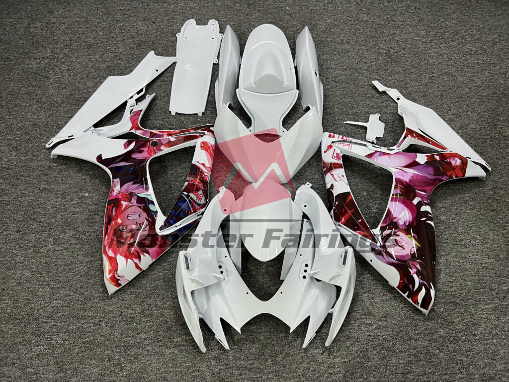 Suzuki GSXR 600 - 750 2006 - 2007 Gloss White Anime Design ABS fairings - custom motorcycle bodywork kit by Monster Fairings