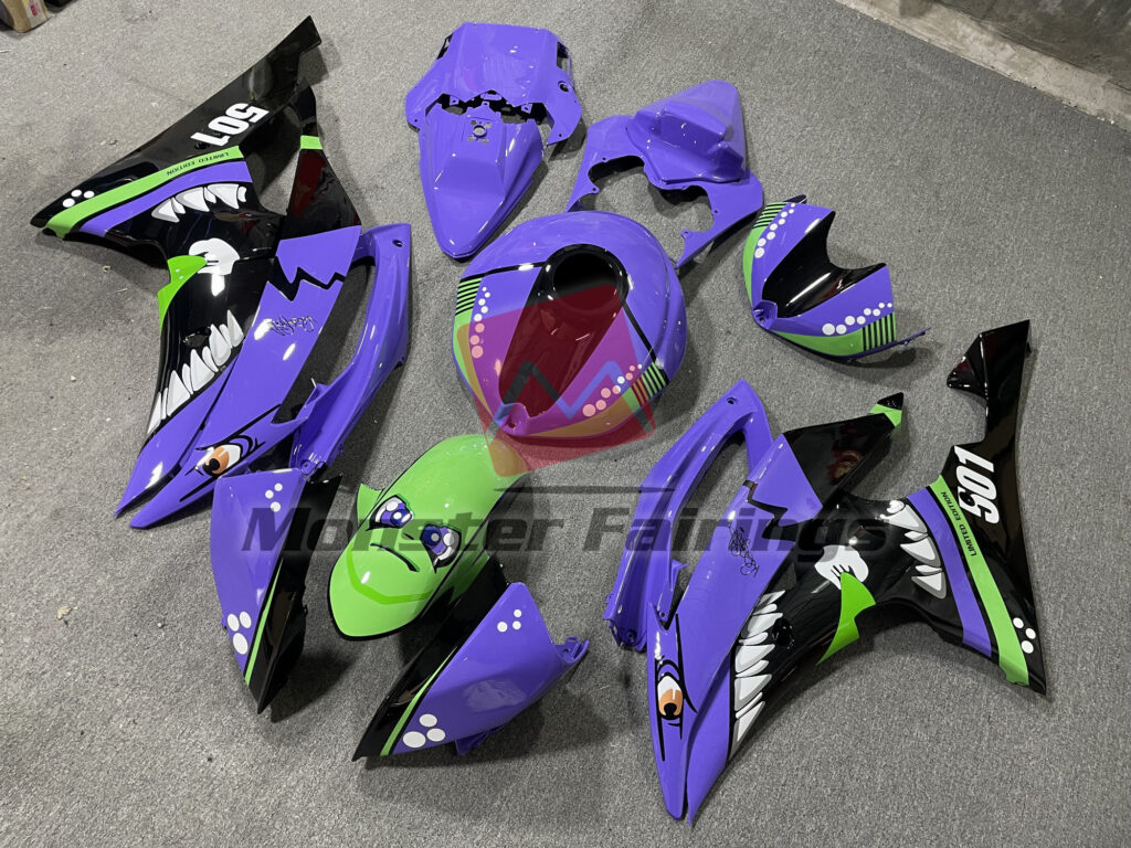 Yamaha R6 custom ABS fairings 2008 - 2016 in Purple Green Shark Race - durable replacement kit, Monster Fairings