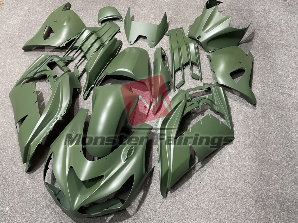 Kawasaki ZX14R custom ABS fairings 2012 - 2024 in Matte Green - durable replacement kit, Monster Fairings