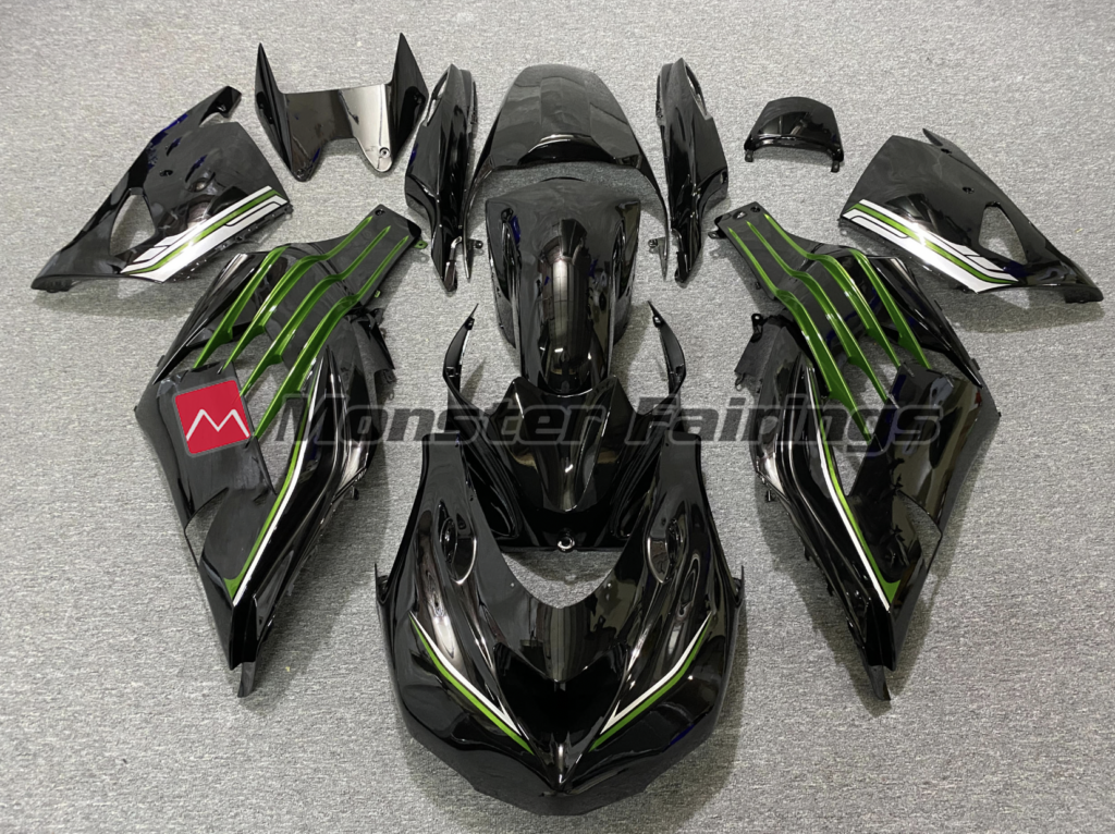 Kawasaki ZX14R 2012 - 2024 Gloss Green Black Race ABS fairings - custom motorcycle bodywork kit by Monster Fairings