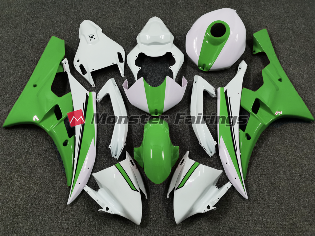 Yamaha R6 2006 - 2007 Green White Race ABS fairings - custom motorcycle bodywork kit by Monster Fairings