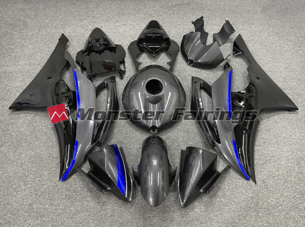 Yamaha R6 2008 - 2016 Carbon Fiber Style Gloss Blue Race ABS fairings - custom motorcycle bodywork kit by Monster Fairings