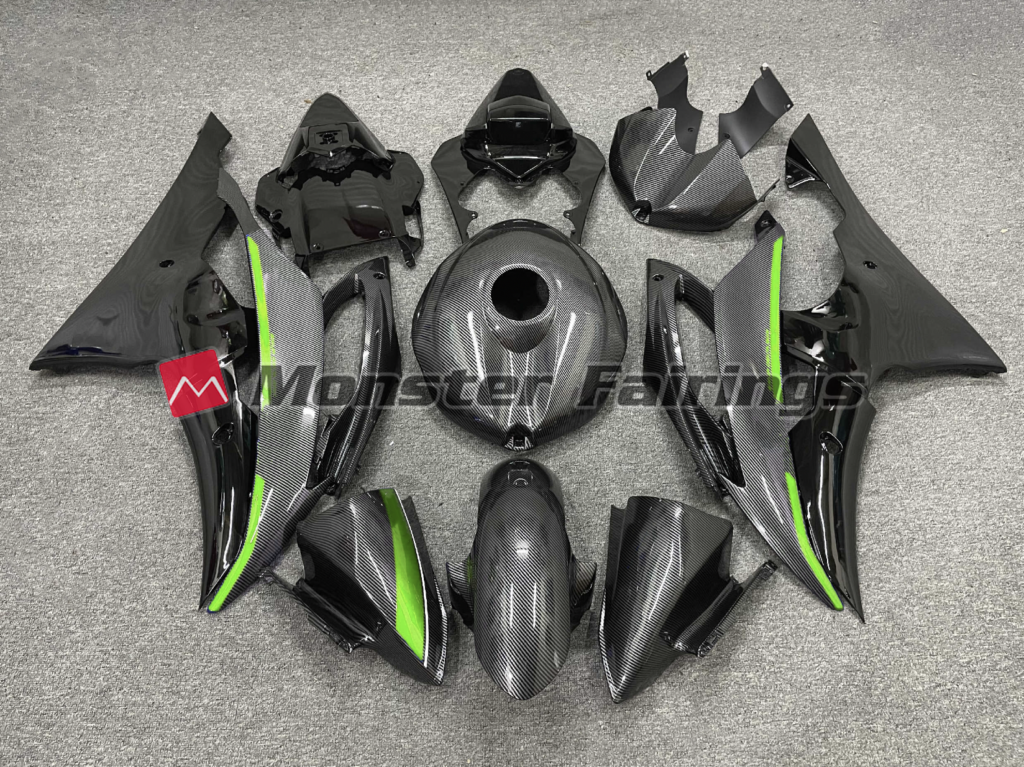 Yamaha R6 2008 - 2016 Carbon Fiber Style Gloss Green Race ABS fairings - custom motorcycle bodywork kit by Monster Fairings