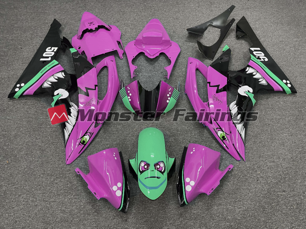 Yamaha R6 2008 - 2016 Pink Green Shark Race ABS fairings - custom motorcycle bodywork kit by Monster Fairings