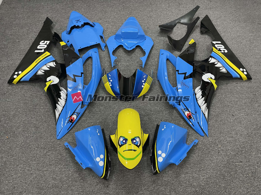 Yamaha R6 2008 - 2016 Blue Yellow Shark Race ABS fairings - custom motorcycle bodywork kit by Monster Fairings