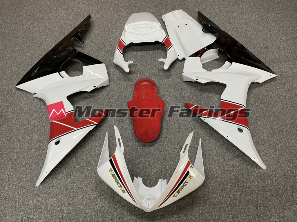 Yamaha R6 2003 - 2004 Red White Race ABS fairings - custom motorcycle bodywork kit by Monster Fairings