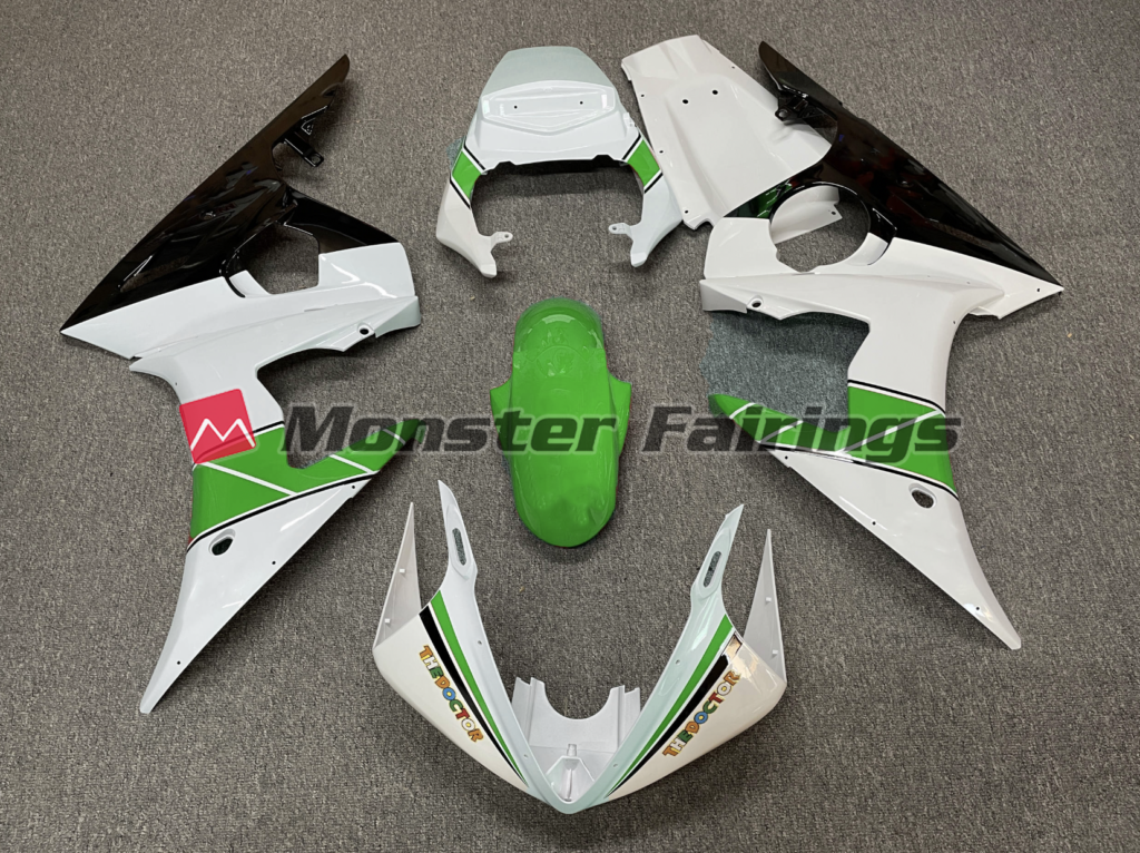 Yamaha R6 2003 - 2004 Green White Race ABS fairings - custom motorcycle bodywork kit by Monster Fairings