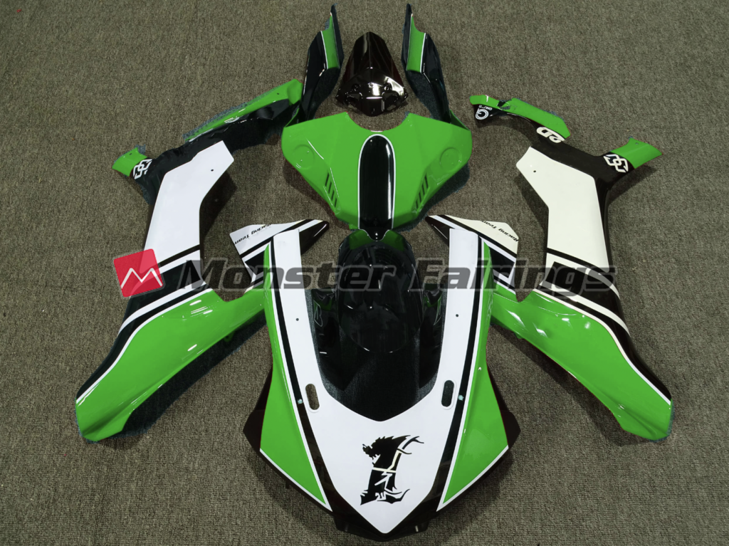Yamaha R1 2015 - 2019 Green White Race ABS fairings - custom motorcycle bodywork kit by Monster Fairings