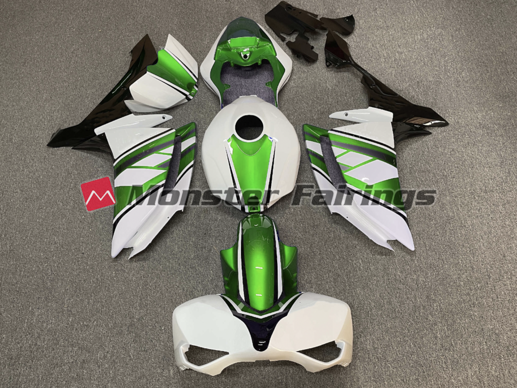 Yamaha R1 2007 - 2008 Gloss Green White Race ABS fairings - custom motorcycle bodywork kit by Monster Fairings