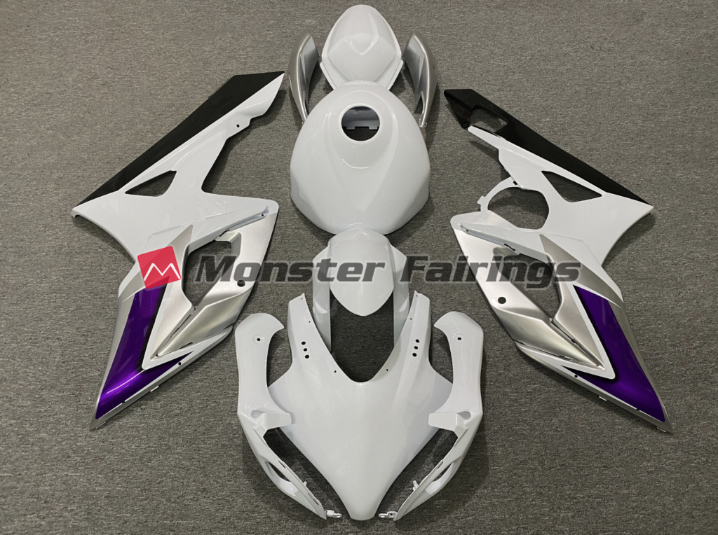 Suzuki GSXR 1000 2005 - 2006 Gloss Silver Purple & White ABS fairings - custom motorcycle bodywork kit by Monster Fairings