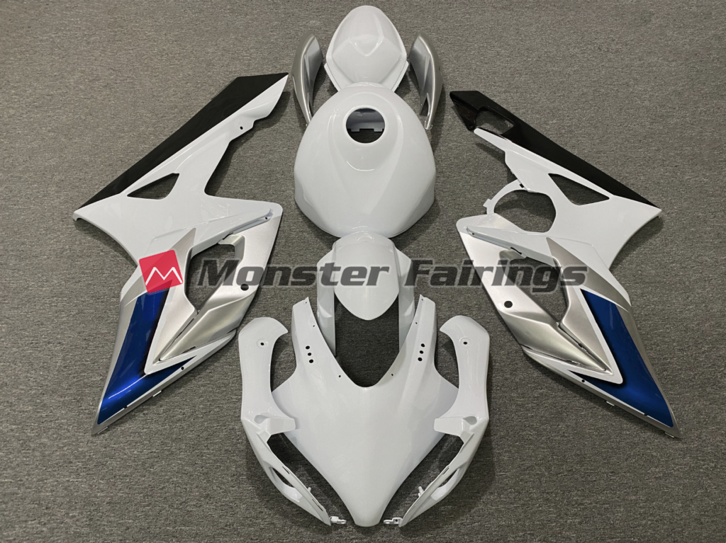 Suzuki GSXR 1000 2005 - 2006 Gloss White Silver Black & Blue ABS fairings - custom motorcycle bodywork kit by Monster Fairings