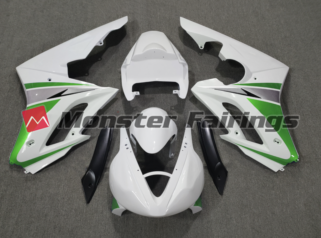 Triumph Daytona 675 2006 - 2008 Green White Race ABS fairings - custom motorcycle bodywork kit by Monster Fairings