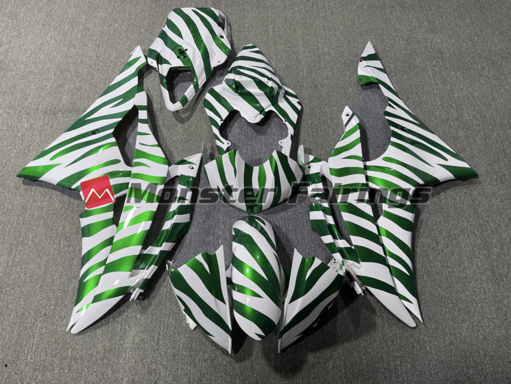 Yamaha R6 2008 - 2016 Green Zebra Race ABS fairings - custom motorcycle bodywork kit by Monster Fairings