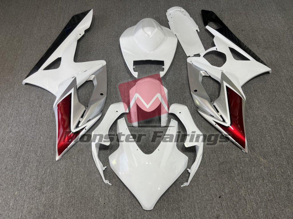 Suzuki GSXR 1000 2005 - 2006 Gloss White Silver Red & Black ABS fairings - custom motorcycle bodywork kit by Monster Fairings