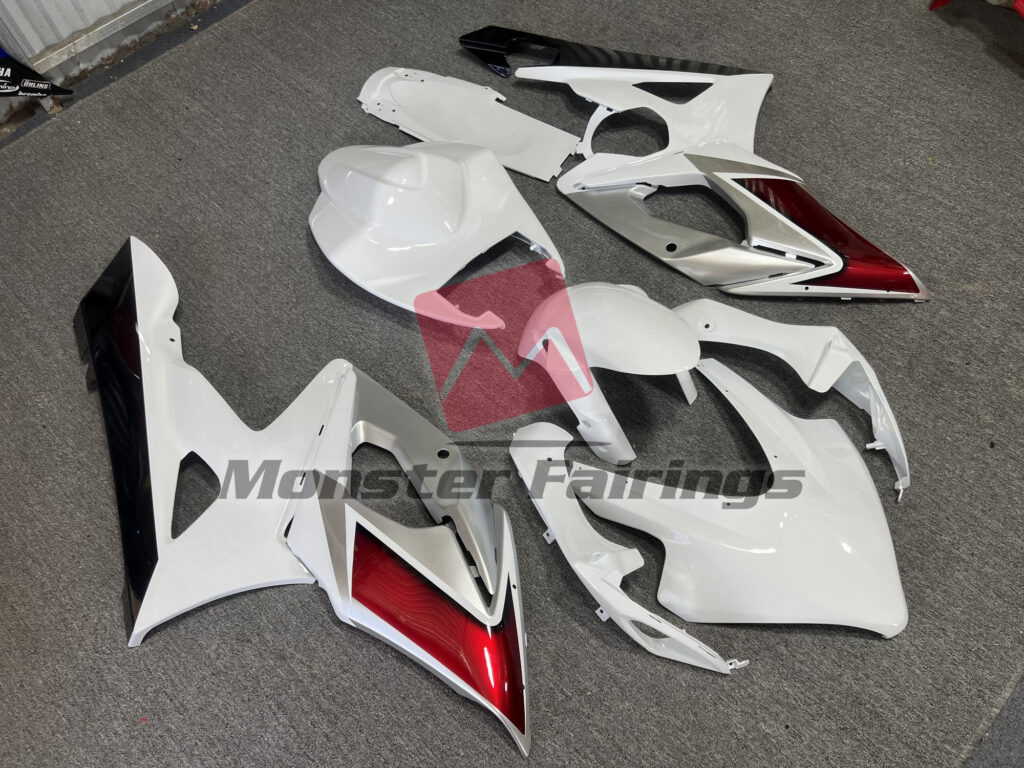 Suzuki GSXR custom ABS fairings 2005 - 2006 in Gloss White Silver Red & Black - durable replacement kit, Monster Fairings