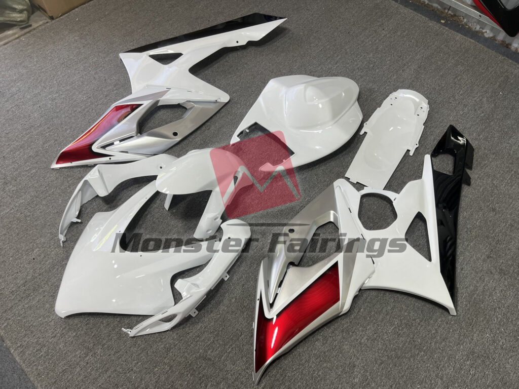 Gloss White Silver Red & Black ABS fairings for Suzuki GSXR 1000 2005 - 2006 - premium OEM fit kit by Monster Fairings