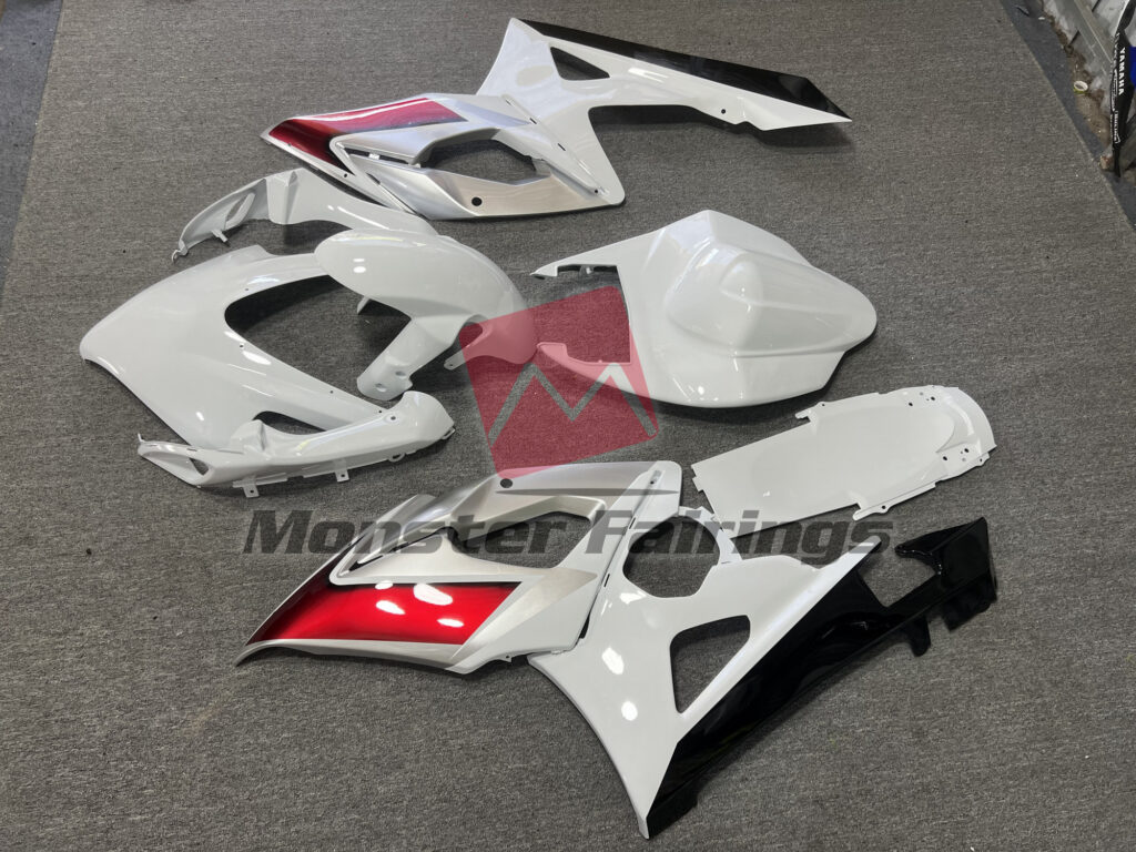 2005 - 2006 Suzuki GSXR Gloss White Silver Red & Black fairing set - ABS injection, custom painted by Monster Fairings