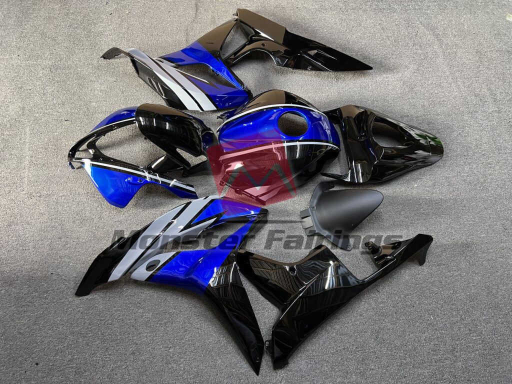 2007 - 2008 Honda CBR600RR Gloss Black Gray & Blue fairing set - ABS injection, custom painted by Monster Fairings