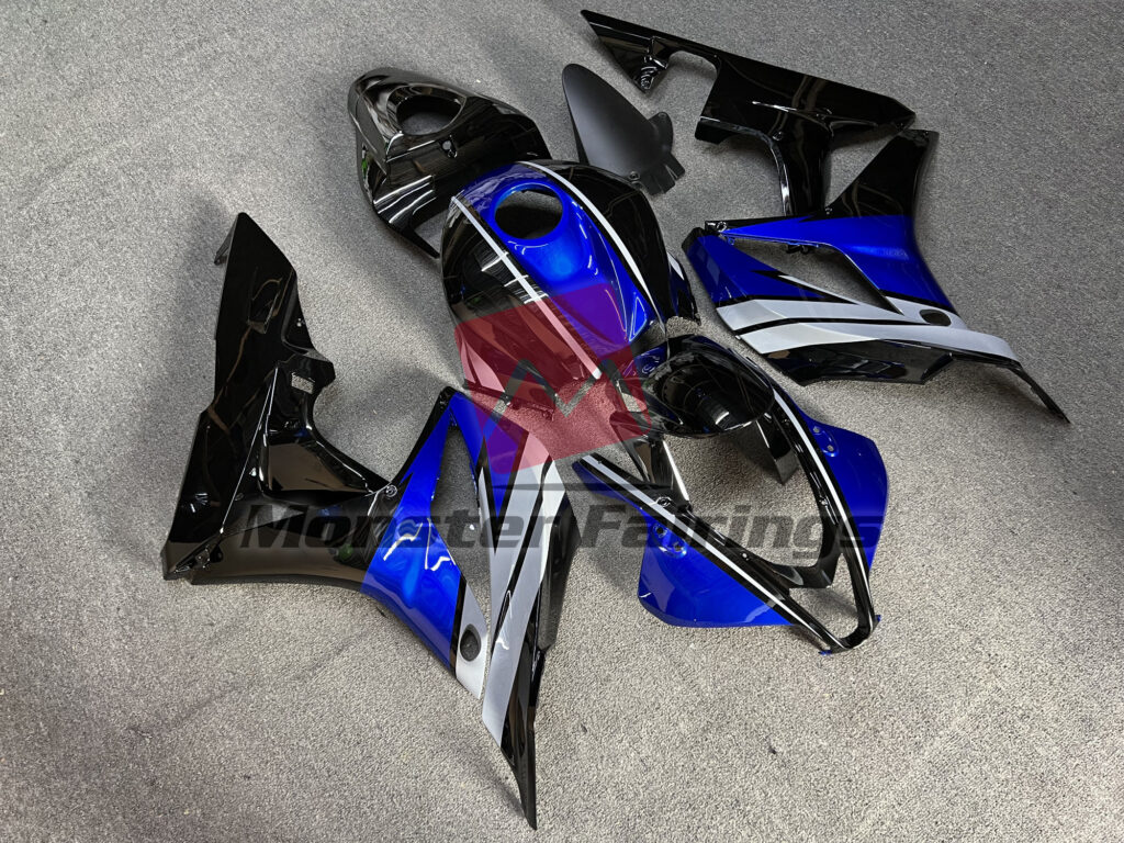 Honda CBR600RR custom ABS fairings 2007 - 2008 in Gloss Black Gray & Blue - durable replacement kit, Monster Fairings