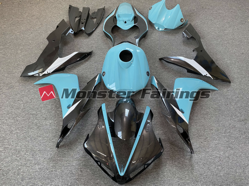 Yamaha R1 2004 - 2006 Light Blue Carbon Style ABS fairings - custom motorcycle bodywork kit by Monster Fairings
