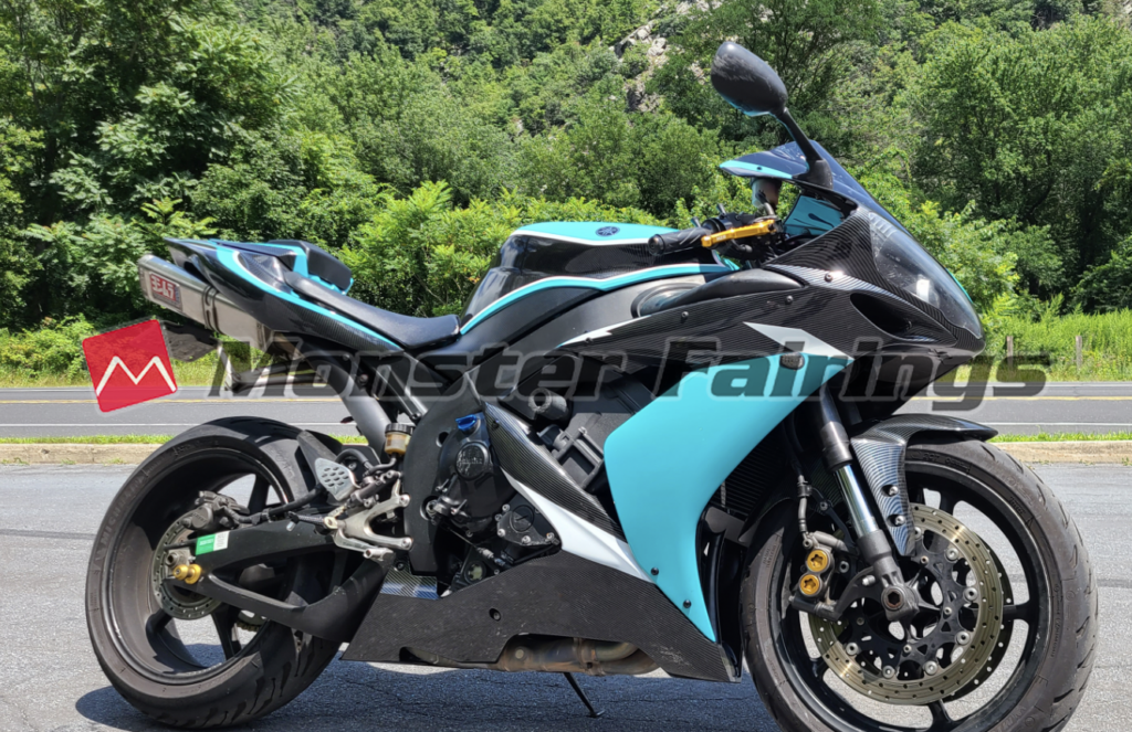 Monster Fairings ABS fairing kit for Yamaha R1 2004 - 2006 - Light Blue Carbon Style, precise OEM fit