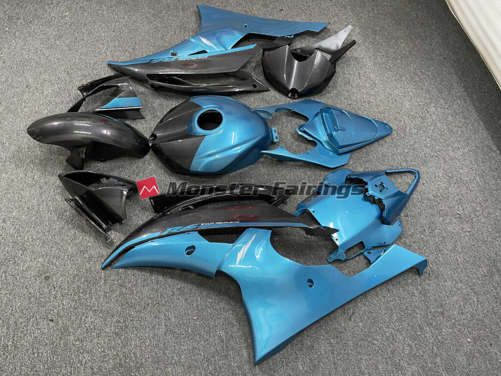 Monster Fairings ABS fairing kit for Yamaha R6 2008 - 2016 - Carbon Fiber Style Light Blue Lowers, precise OEM fit