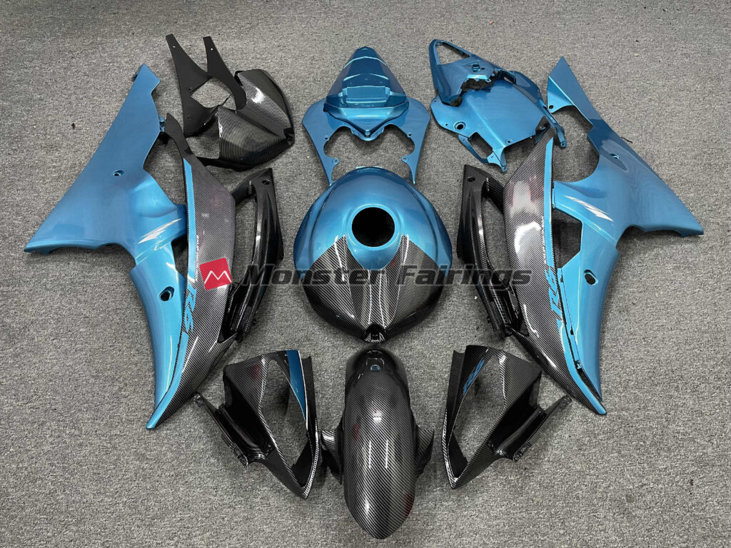 Yamaha R6 2008 - 2016 Carbon Fiber Style Light Blue Lowers ABS fairings - custom motorcycle bodywork kit by Monster Fairings