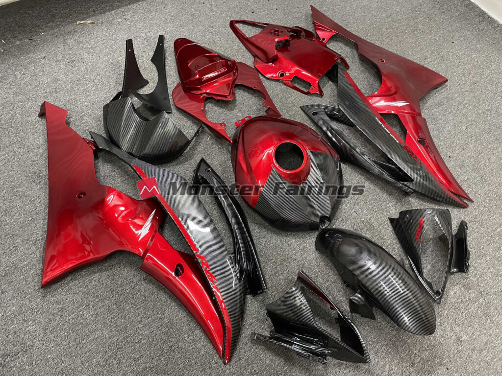 Carbon Fiber Style Red Lower ABS fairings for Yamaha R6 2008 - 2016 - premium OEM fit kit by Monster Fairings
