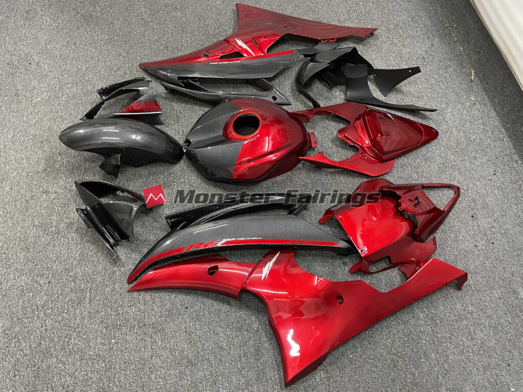 Yamaha R6 custom ABS fairings 2008 - 2016 in Carbon Fiber Style Red Lower - durable replacement kit, Monster Fairings