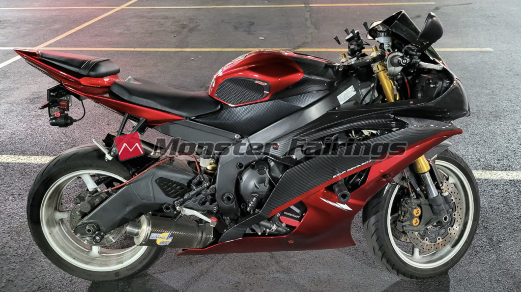 Monster Fairings ABS fairing kit for Yamaha R6 2008 - 2016 - Carbon Fiber Style Red Lower, precise OEM fit