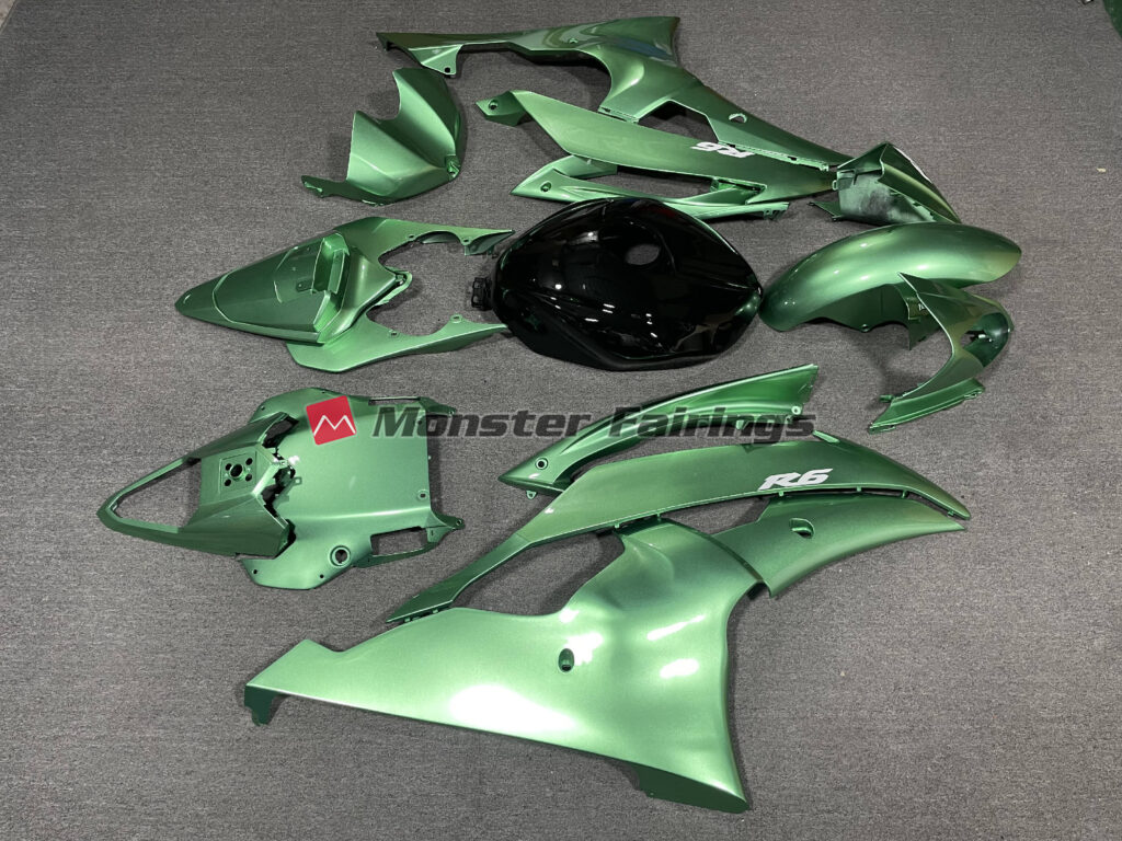 2008 - 2016 Yamaha R6 Gloss Seafoam Green Black fairing set - ABS injection, custom painted by Monster Fairings